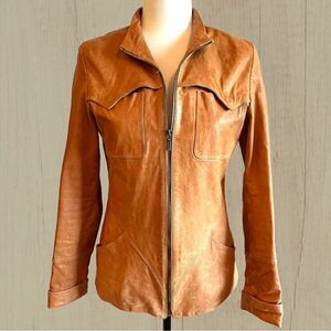 Vintage leather jacket fitted camel colour